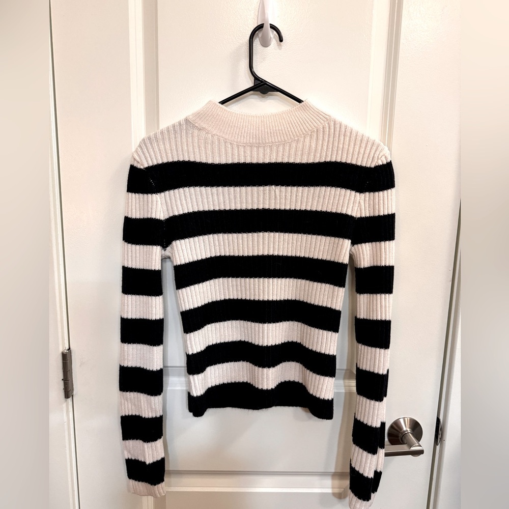 H&M Black and Cream Striped Sweater - Rib Knit, Size M